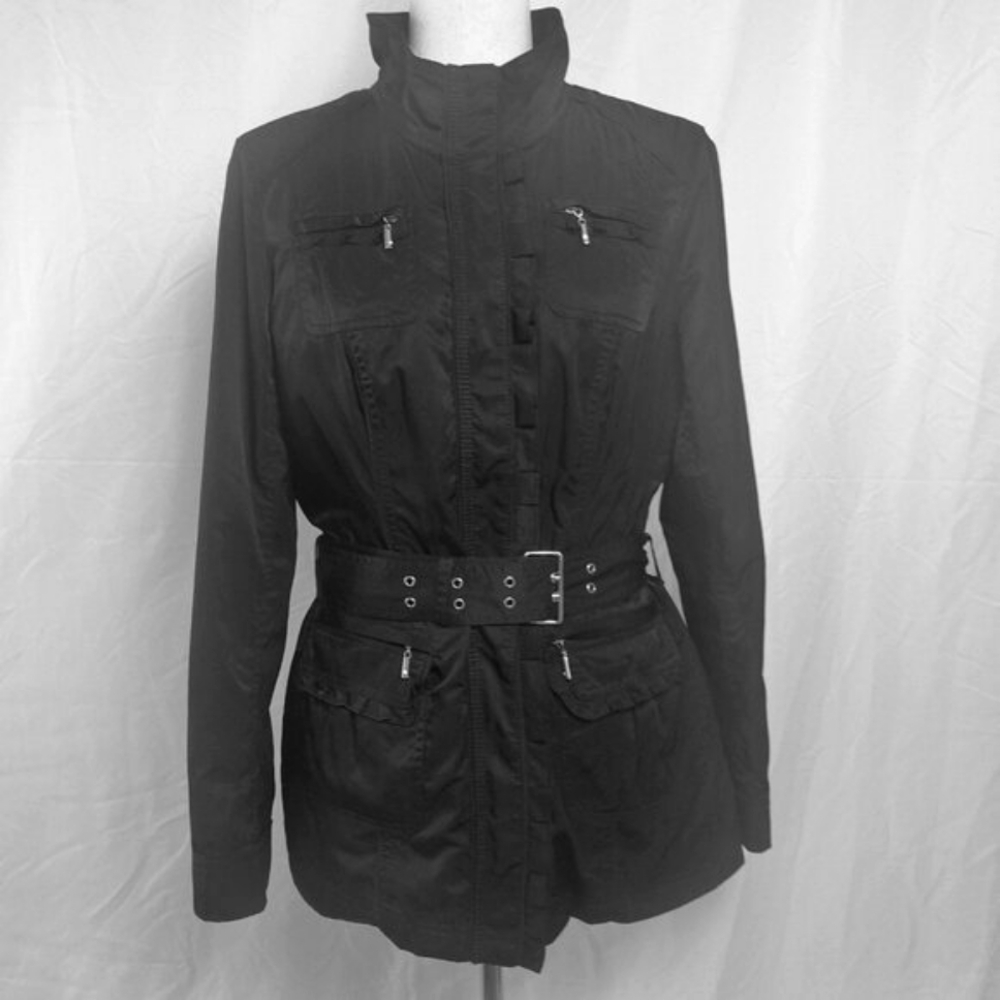 WHBM Jacket Black & Silver-Tone Accents, Zip-Out Quilted Lining | Nylon Size S